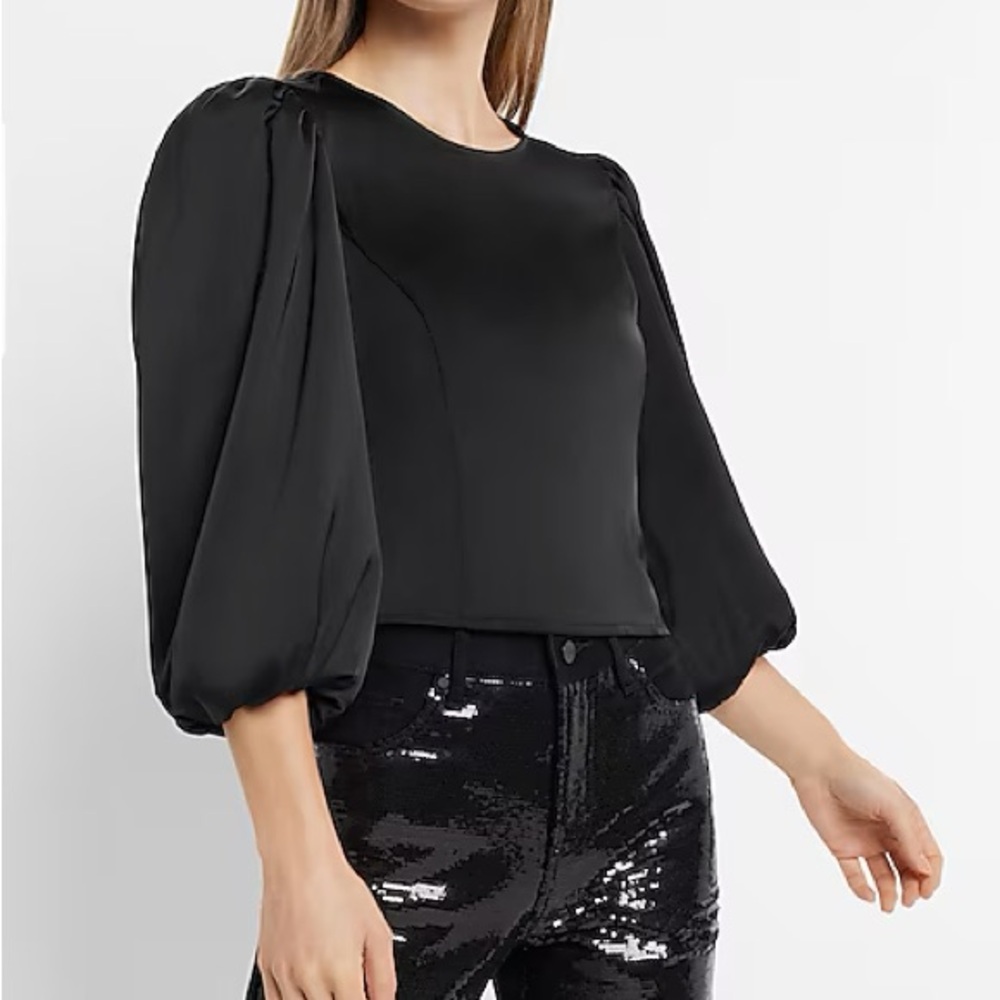 Express Black Puff-Sleeve Blouse